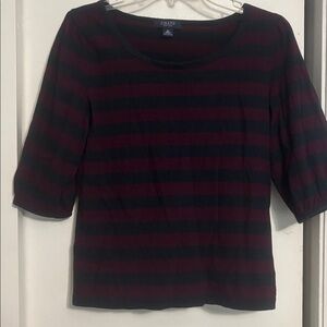 Chaps Black and Burgundy Striped Blouse